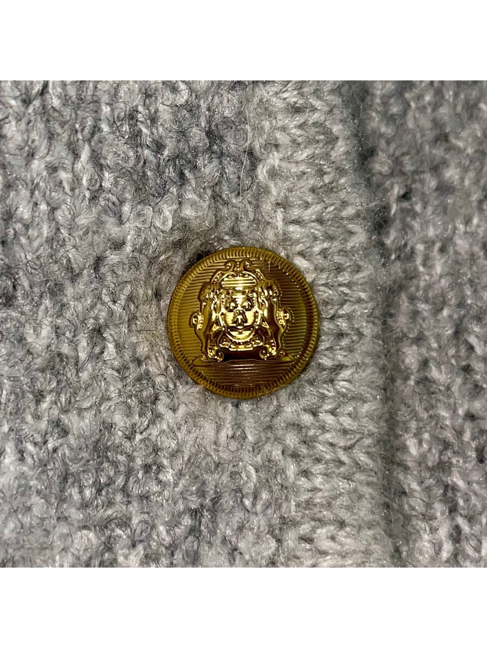 GAP Cropped Cardigan Sweater L Boulce Light Gray Wool Blend Gold Buttons - Picture 5 of 9